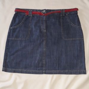 Ashley Stewart Denim skort with pink woven belt